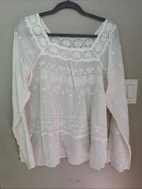 Sundance White Eyelet Lace Square-Neck Blouse